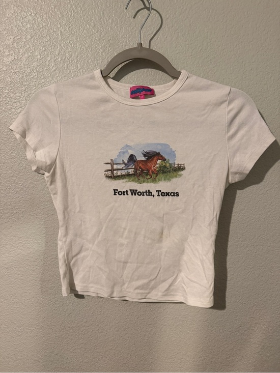Edikted Tops - Edikted White Baby Tee with Fort Worth Horse Graphic